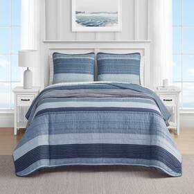 Nautica 705353201158 Ridgeport 3-piece Blue Cotton Full/queen Quilt Set
