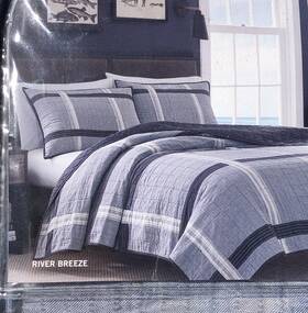 Nautica 883893550094 New Discontinued River Breeze Gray Blue White Full/queen Cotton Quilt