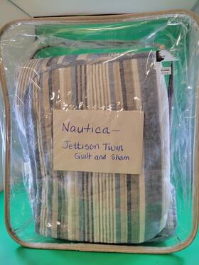 Nautica 883893585683 Jettison 2-piece Blue Striped Cotton Twin Quilt Set