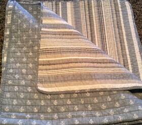 Nautica 883893585706 Jettison King Quilt 96x104 Inch Cotton Blue Grey White Stripes Reversible