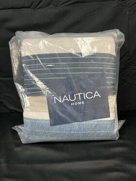 Nautica 883893730946 Home Ridgeport Blue Striped Reversible Cotton Quilt Set Size Full/queen