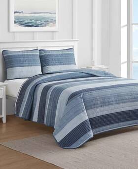 Nautica 883893796904 Ridgeport Reversible 3 Piece Quilt Set Full/queen-blue