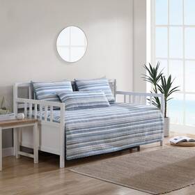 Nautica 883893800045 Daybed Cover Set Quilt Shams Pillow Cotton Striped Grey Blue 75 Inch L X 39