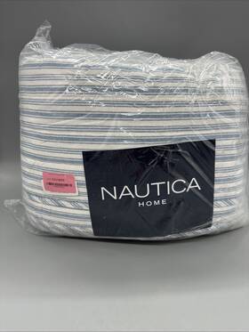 Nautica 883893856523 Coleridge Stripe Quilt Set Full/queen With 2 Shams Blue Reversible