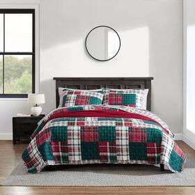 Ushsa91259436 Nautica Quilt Set King 3-piece Emmet Patchwork Reversible Plaid Cotton 100% Red