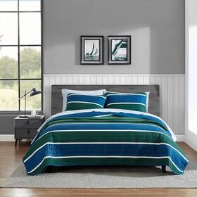Ushsa91261881 Nautica Quilt Set Full/queen 3-piece Soft Lightweight Reversible Cotton Blue