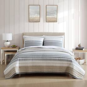 Ushsa91277546 Nautica Dover Cotton 3-piece Beige/grey Full Queen Quilt Set