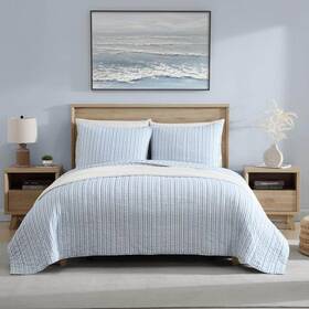 Ushsa91277550 Nautica Quilt Set King Coleridge 3-piece Reversible Stripe Cotton Light Blue