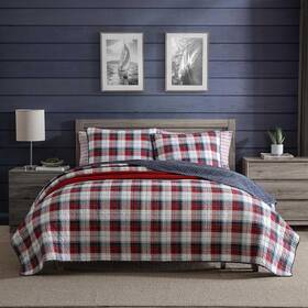 Ushsa91310634 Nautica Full/queen Quilt Set Super Soft Bedding Shams Plaid Home Rosedale Red