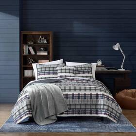 Ushsgt1261829 Nautica Comforters Cotton Plaid Soft Modern Traditional In Gray King 4-pcs