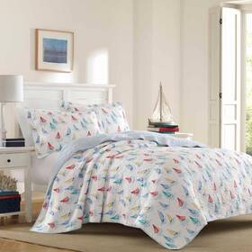 Nautical Quilt Set 926629059925 Twin Red White Blue Sail Boat Reversible Cotton Pillow Sham
