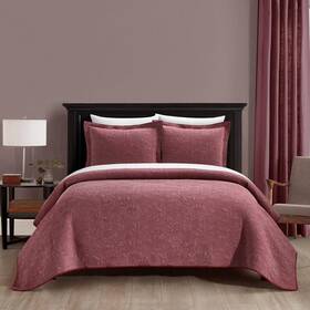 New York & Company 843145129256 Austin 3 Piece Cotton Blend Quilt Set Stone Washed Textured Floral Pattern Be