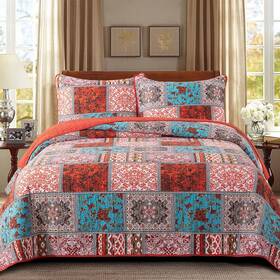 Newlake 313115524546 Reversible Cotton Bedspread Quilt Set King Size Bohemian Patchwork Design