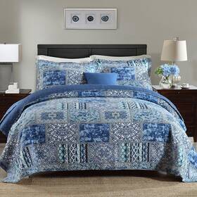 Newlake 712109419330 Cotton Bedspread Quilt Sets-reversible Patchwork Coverlet Set Blue C