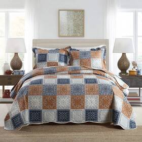Newlake 712109419422 Quilt Bedspread Sets-color Block Pattern Reversible Coverlet Setqueen