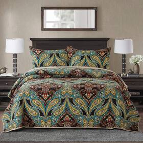 Newlake 712109419873 Cotton Bedspread Quilt Sets-reversible Patchwork Coverlet Set European Rouge