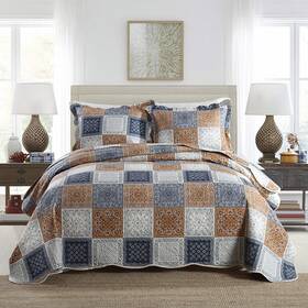 Newlake 712109419903 Quilt Bedspread Sets-color Block Pattern Reversible Coverlet Set King Size