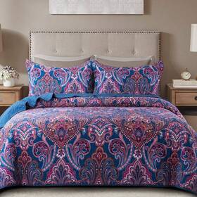 Newlake 712109419910 Cotton Bedspread Quilt Sets-reversible Patchwork Coverlet Set Purple Cl