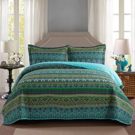 Newlake 712109420190 Cotton Bedspread Quilt Sets-reversible Patchwork Coverlet Set Cyan Mysterious