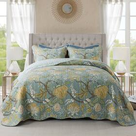 Newlake 712109420244 Cotton Bedspread Quilt Sets-reversible Patchwork Coverlet Set Green Floral P
