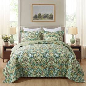 Newlake 712109420381 Cotton Bedspread Quilt Sets-reversible Patchwork Coverlet Set European Green