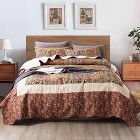 Newlake 712109420756 Cotton Bedspread Quilt Setsreversible Patchwork Coverlet Set Paisley Garden Patt