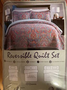 Nl-futurumking-k-a16 Newlake King Paisley Cotton Quilt Set Reversible Hypoallergenic All Seasons