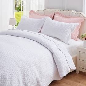 Nexhome 750848187851 Queen Quilt Bedding Set White Bedspread With 2 Pillow Shams Wavy Side Light