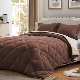 Nhus25cf01bi8888 Nexhome Queen Comforter Set Brown&ivory 3 Pieces Lightweight Comforters