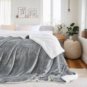 Ntcatbdl49sd1-90108c21 Nicetown King Size 90 Inch W X 108 L Pack Of 1 Sherpa And Fleece - Light Grey