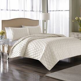 200566 Nicolemiller Nicole Miller New York Serenity 3 Piece King Coverlet Set Pearl