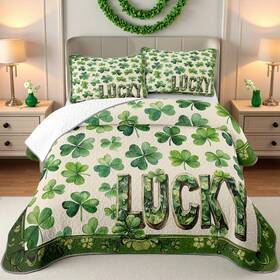 Niditw-65891628 Niditw 3-piece St. Patricks Day Quilt Set King Size Shamrock Bedspread With 2 Pillo