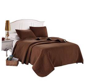 Nj Hospitality Supply 083398976485 King Solid Color Box Stitch Quilted Bedspread Coverlet 96 96x102 Brown