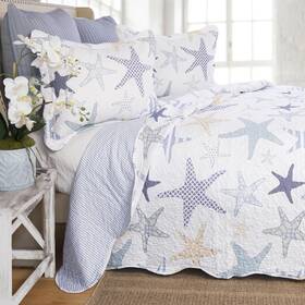 Ne815 North End Decor Starfish Reef Coastal Beach Quilt Set Twin 2-piece
