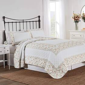 Nostalgia 028828402141 Queen Quilt With Shams Sophie 3pc Floral Coral Peach Green Blue Comforter