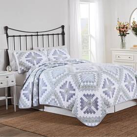 Nostalgia 028828402189 Queen Quilt With Shams Chatham 3pc Cottage Comforter Purple Green Florals