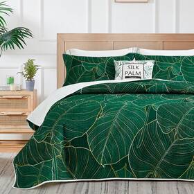 Ktblk230301 Notepure Tropical Quilt Sets Queen Size 3 Pieces Gold And Emerald Green Plan