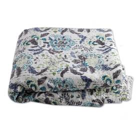 460151 Novica Handmade Kalamkari Garden Kantha Cotton Bedspread Twin
