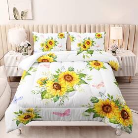 Nttopship-eibttai024-twin-us Nttopship Sunflower Comforter Sets Floral Botanical 3-pieces Microfiber Bedding Quilt F