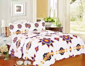 1450-2210 Nu Trendz White/multicolor Starburst Quilt/2 Sham Set Lodge/southwest/west Queen