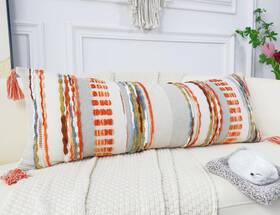 Nuyecy 735530255711 Chenille And Cotton Long Pillow For Bed Striped Textured Boho Lumbar Throw P