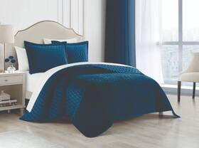 Bqs30634-wm Ny&c 3-piece Geometric Quilt Set Home Wafa Queen Size -velvet Blue