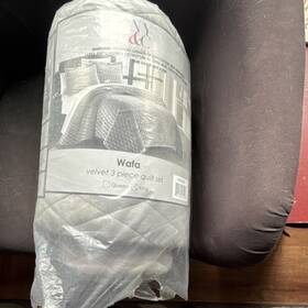 Bqs3628 Ny&c Wafa King Quilt Set Gray Geometric Velvet Quilted Bedroom