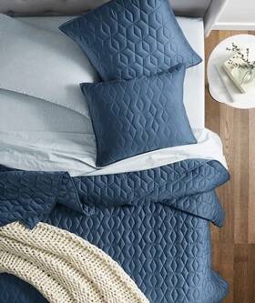 Oake 733003877866 Quilt King Size Navy Blue Cotton Tencel 300-thread Count Bedspread Nwt