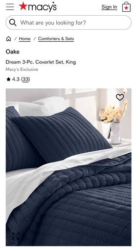 9509ngct000001051759 Oake Dream 3-pc. Quilted Coverlet Set King Navy Combo Polyester