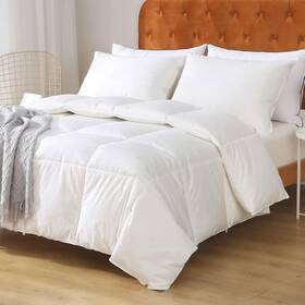 Oaken-cat 645312333516 Feathers Down Comforter Queen - 100% Organic Cotton Cover Medium Warm All Se