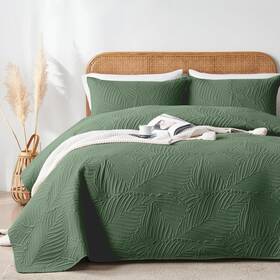 Oarage 445028119144 Queen Quilt Bedding Set Soft Lightweight Olive Green Bedspread With Leaf