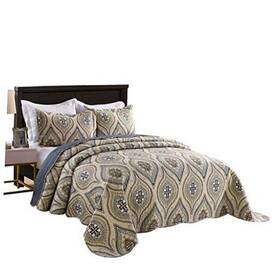 Ocean Home Fashion 191869217590 3 Piece Quilted Bedspread Printed Quilt Set Bedding Throw Queen Joni