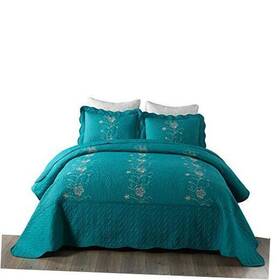 Ocean Home Fashion 445014024032 3 Piece Lightweight Bedspread Quilt Set Microfiber Queen Teal