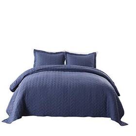 Ocean Home Fashion 850032099271 3 Piece Lightweight Bedspread Quilt Set Microfiber Queen Navy Blue
